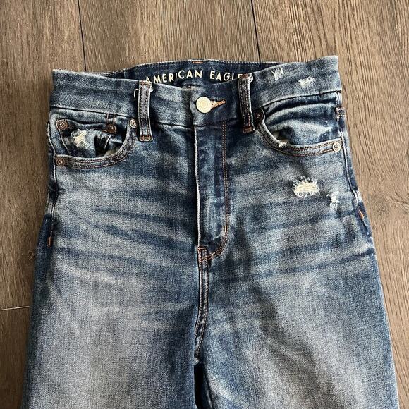 American Eagle Curvy Super Hi Rise Jegging Destroyed Distressed Jeans 00 Short - Picture 2 of 8
